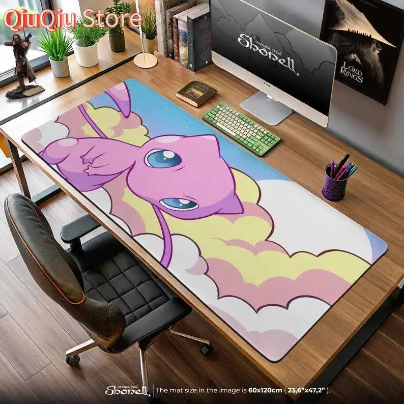 لوحة ماوس Mew Pokémon - سجادة مكتب سحابة سحابية أسطورية لطيفة، فن Mew العائم باستيل، ديكور هدية ألعاب Kawaii