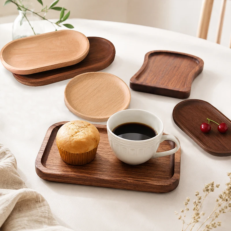 Japanese-style Tableware Solid Wood Food Tray Round Rectangle  Wooden Heat Resistant Snack Fruit Tea Saucer Pallet