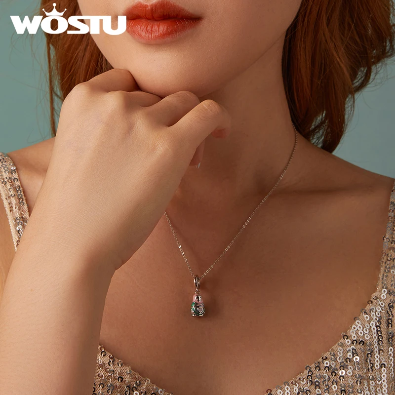 WOSTU 925 Sterling Silver Matryoshka Doll Pendant Russion Lovely Opened Charm Original Fit for Women Bracelet DIY Accesories