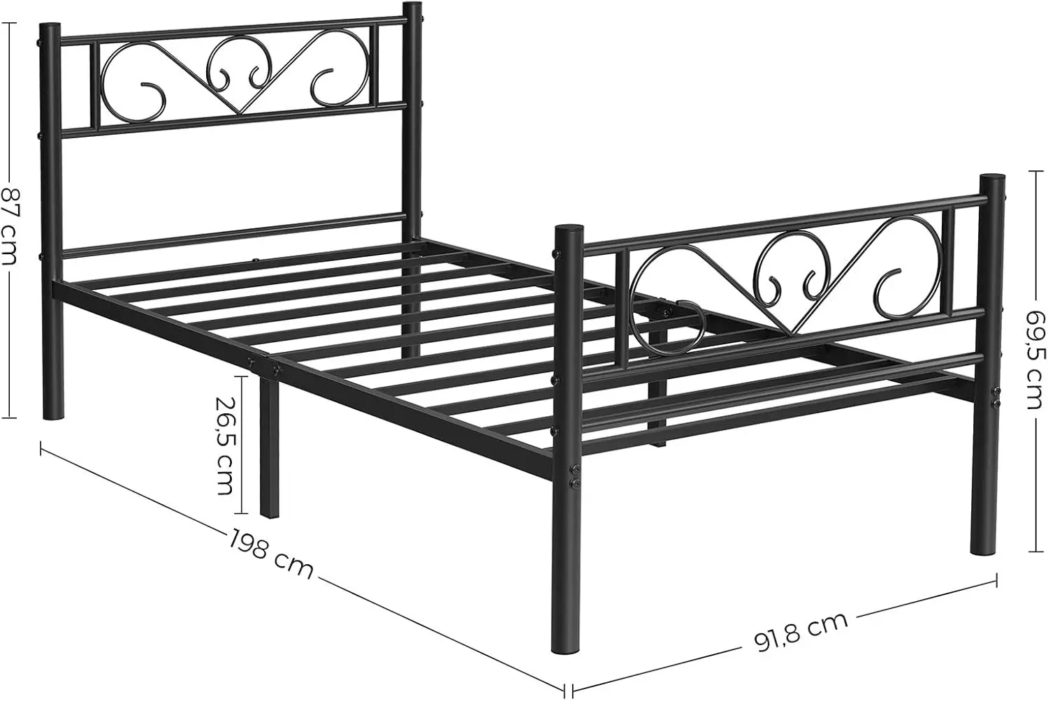 VASAGLE Bettgestell, Einzelbett, Doppelbett, 90-140 cm (B)