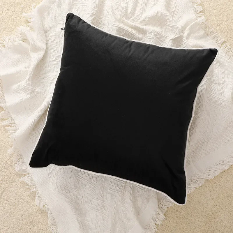 Color Contrast Black White Velvet Hemming Pillowcase Simple Nordic Style Pillow Cases 60x60 Modern Light Luxury Cushions Cover