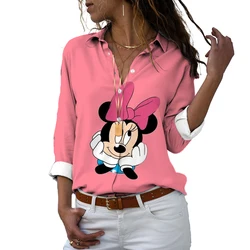 Disney New Slim Fit 3D Print Women Button Long Sleeve Lapel Mickey Minnie Casual Harajuku Cute Shirt y2k