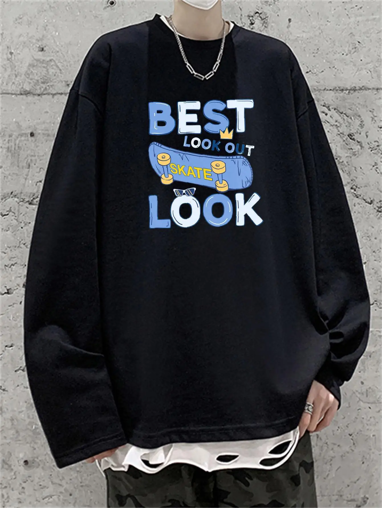 High Street Style Men Skate Print T-shirts Long Sleeve Clothing O-neck Harajuku Tops Tees Oversize Male Tshirt Autumn New