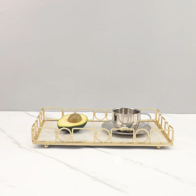 Luxury Metal Imitation Marble Rectangular Tray Living Room Decoration Key Remote Control Sundries Storage Tray Home Decoration