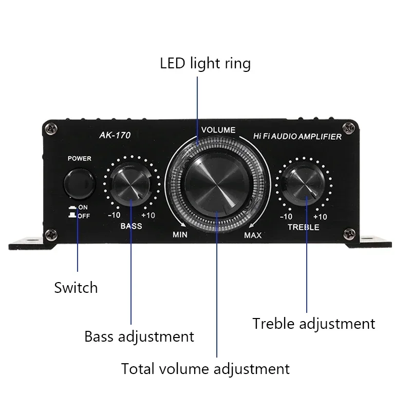 Woopker AK-170 Digital Power MAX 400W Hifi Household Digital Radio Amplifier Supply Audio Car Home Theater Party Music Power Amp