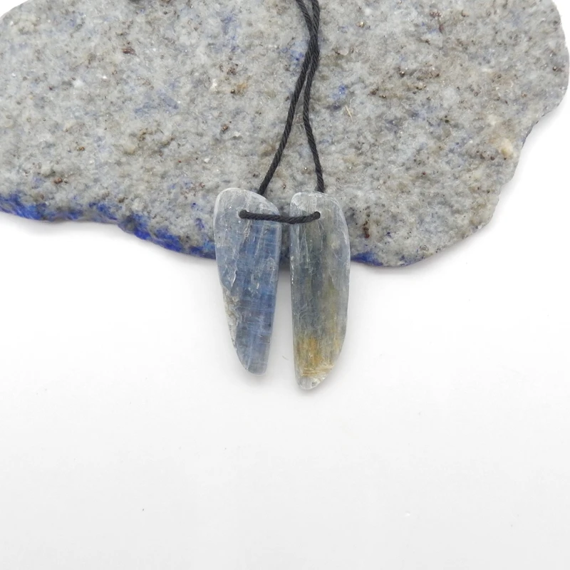 Natural Blue Kyanite Crystal Dangle Earring Beads 27x8x3mm 3.1g Unisex Adult Jewelry Making Supplies Gift