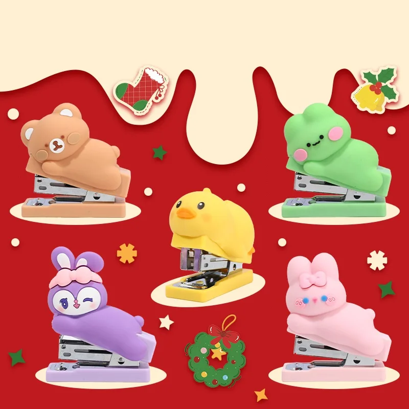 Mini Engrapadora de Muñecas con 400 Grapas 24/6, Set de Grapas con Diseño de Capibara, Oso, Conejo y Pato, Herramienta Portátil para Encuadernación de Oficina y Escuela A7713