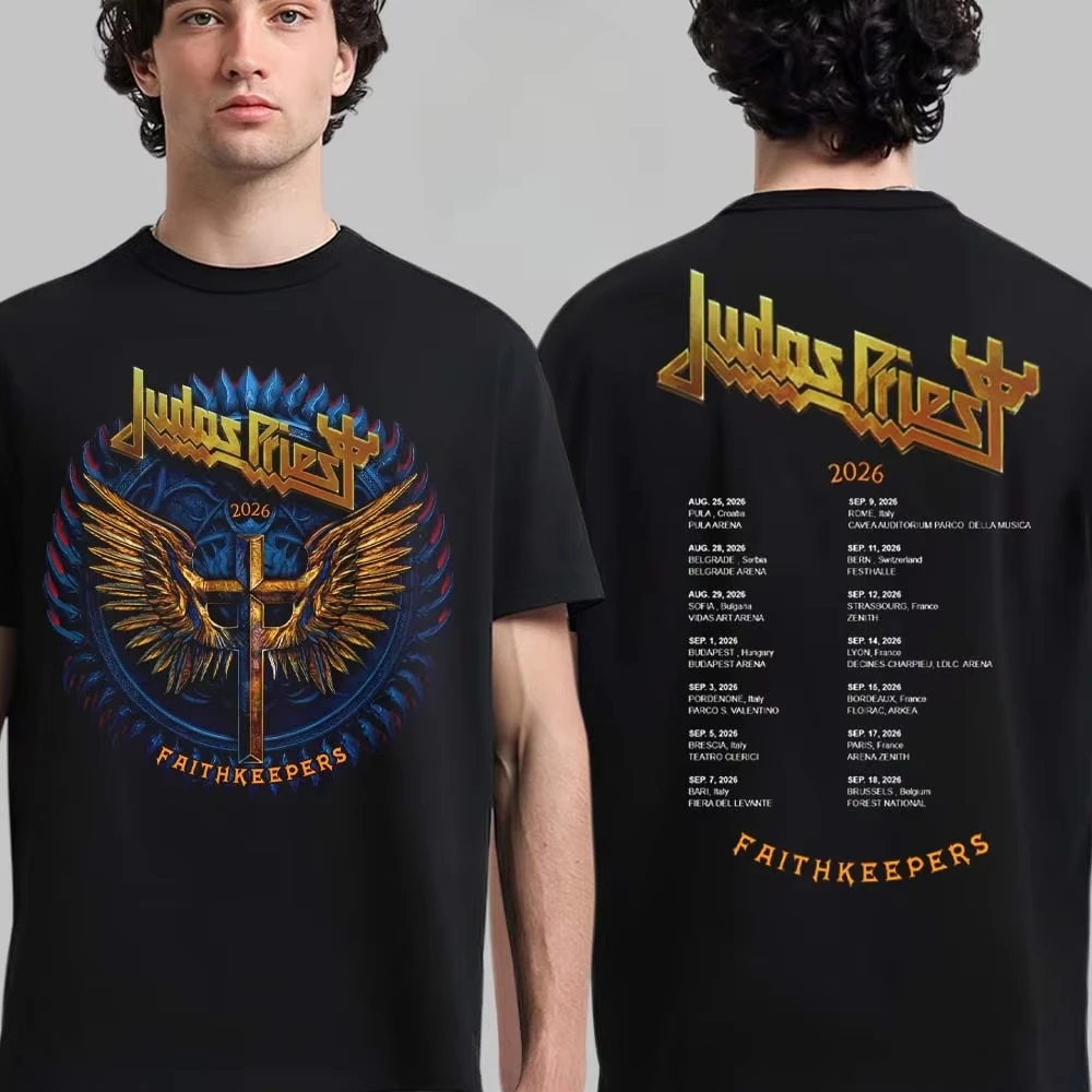 Judas Priest Faithkeepers 2026 Tour Grafik-T-Shirt Winged Cross Heavy Metal Streetwear Casual Unisex