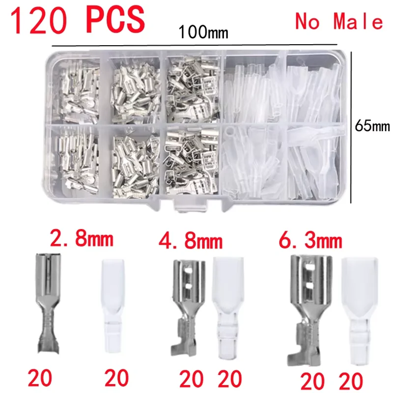 120pcs Box-Packed,Gold/Silver Crimp Terminal,Female 2.8/4.8/6.3mm No Male,Wire Connector,Electrical Terminals