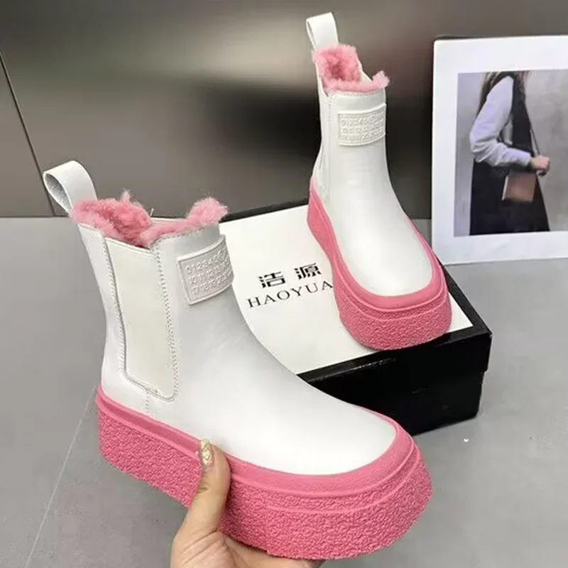 Flats Ankle Boots Snow Women Platform Shoes Winter Short Plush Warm Cotton Shoes Brand Luxury 2025 Trend New Chelsea Botas Mujer