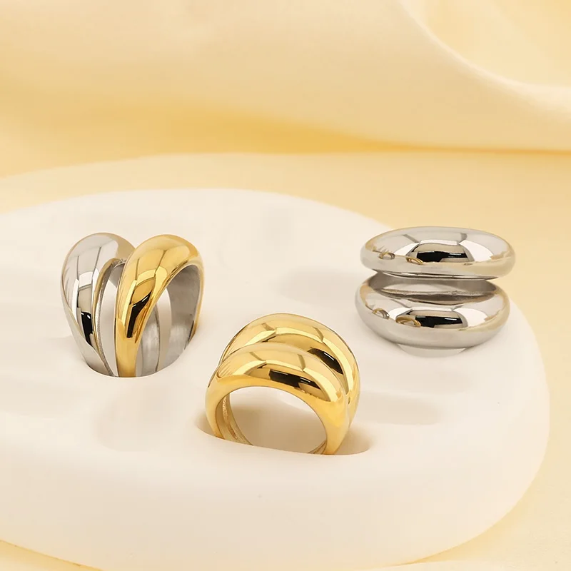 Exquisite Stainless Steel Rings For Women Girl Gold Silver Color Circular Smooth Curved Rings Knuckle Wedding Bands Jewelry Gift - view 3