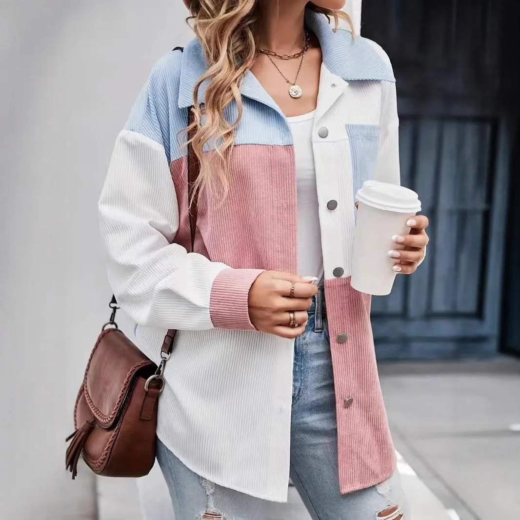 Tiktok عبر الحدود 2025 الخريف طويل Sve لون نقي سروال قصير irt مع رقعة كيت للنساء ملابس غير رسمية أنيقة