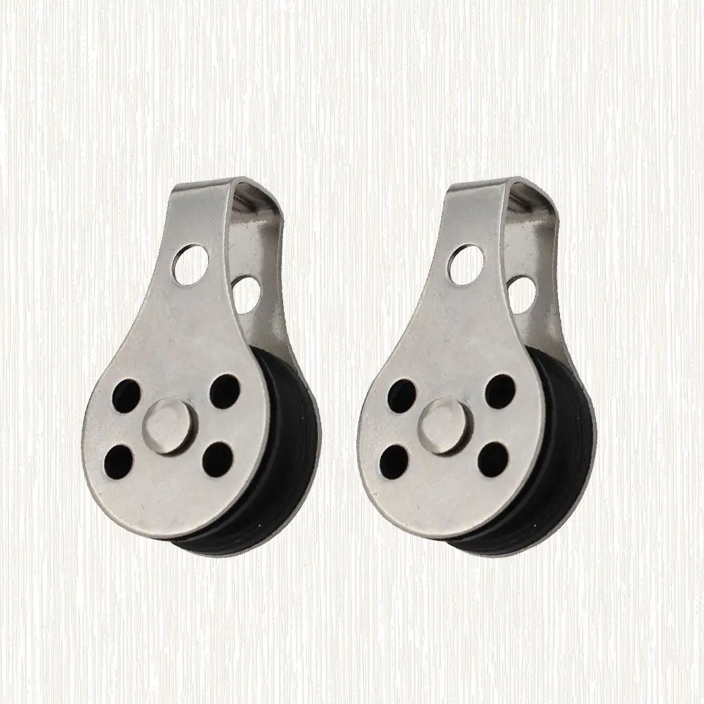2Pcs Stainless Steel Fishing Net Pulley Single Wheel Heavy Duty Lift Tackle for Boats Camping Hiking Outdoor Use Nylon Rope