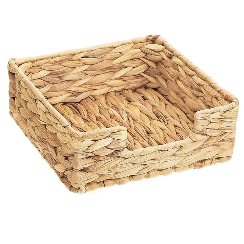 LUDA 2PCS Bathroom Disposable Guest Towel Holder Long Seagrass Woven Rattan Wicker Table Hand Guest Towel Basket Tray