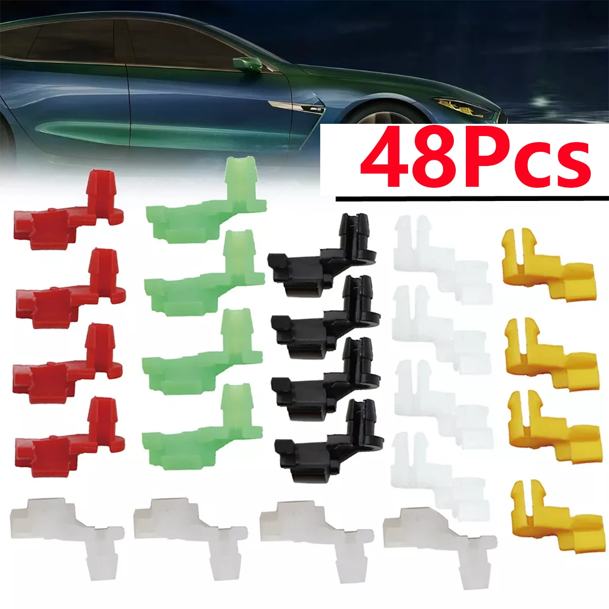 

48Pcs Nylon Plastic Car Rivets Door Lock Rod Clip Rod Push Fastener Clips Kit Auto Fixed Door Lock Rod Clip Accessories Univesal