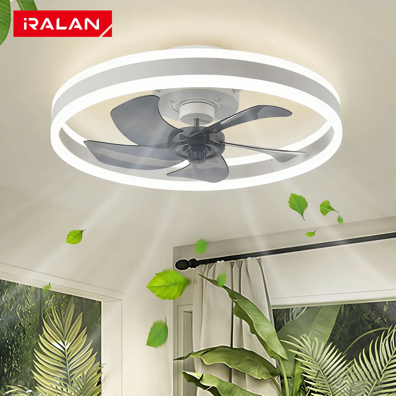 IRALAN Ceiling Fan With Light Remote Control Dimmable 6 Speeds Modern Low Profile LED Ceiling Fans Lamp For Living Room Bedroom