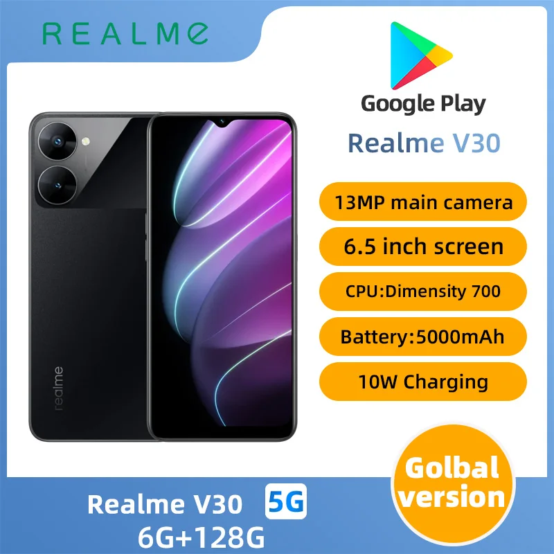 realme V30 Cellphone MedieTek 700 5G Octo Core 5000mAh Lager Battery 13MP HD Dual Camera Fimaly Protection Function used phone