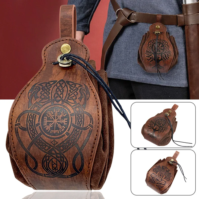 Medieval Vintage Money Pouch Bag Medieval Cosplay Accessories Hangable Belt Dice Bag Men Women Leather Drawstring Bag Coin Purse