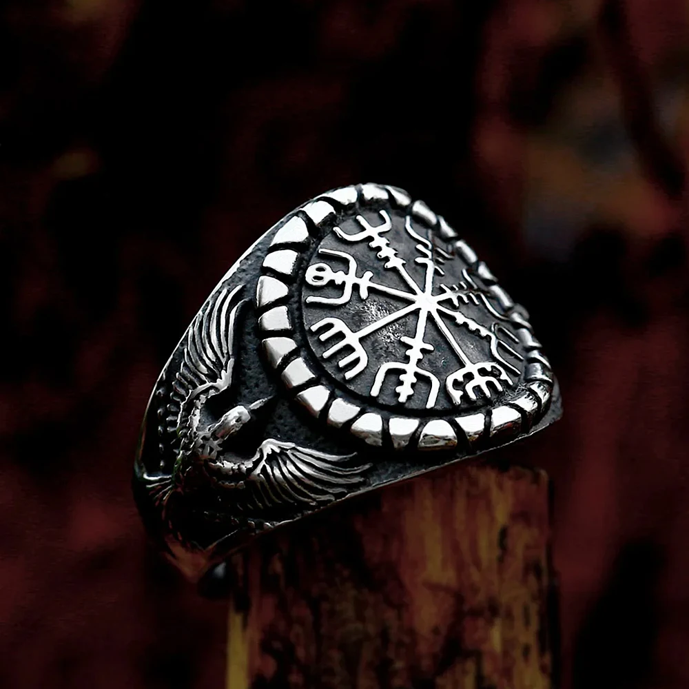 Vintage Viking Odin Raven Ring Stainless Steel Nordic Compass Ring For Men Fashion Animal Amulet Jewelry Gifts Dropshipping