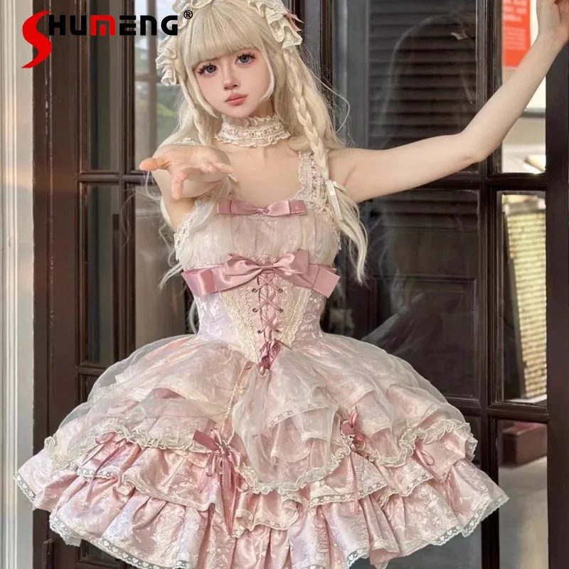 

Japanese Rojita Sweet JSK Vestidos Full Set Of Subculture Sweet Cute Pure Desire Gentle Ballet Style Lolita Dress Women Clothing