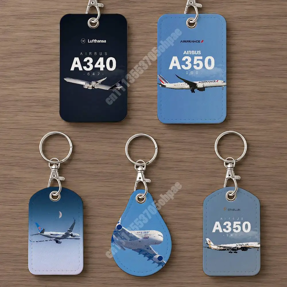 A-Airbus A340 A350 A380 Aircraft Leather Keychain Card Holder for Airtag & ID Cards Business Bag Charm