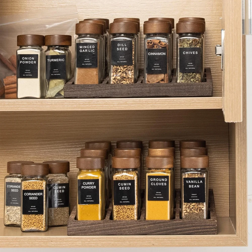 12Pcs Glass Spice Jars with Labels  4 Oz Square Spice Containers with Acacia Wood Lids Pen Funnel Seasoning Jars for Spice view 4