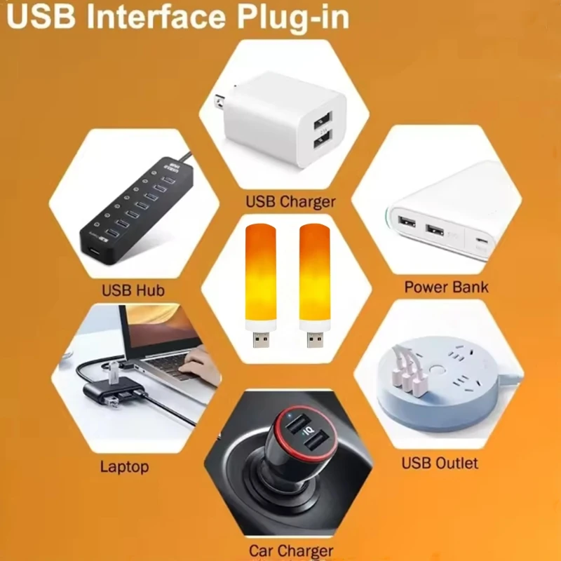 USB 5V LED Simulated Flame Light Dynamic Candle Effect Atmosphere Light for Power Bank Camping Portable Flame Atmosphere Lamp
