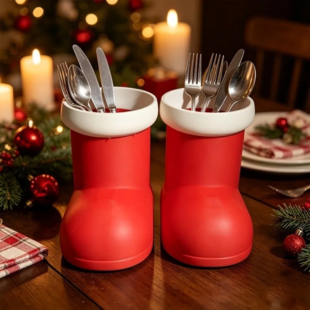 3D Printing Christmas Boots Pencil Holder PLA Fork Storage Brush Pot Desktop Decor Broken-resistant Pen Container for Students