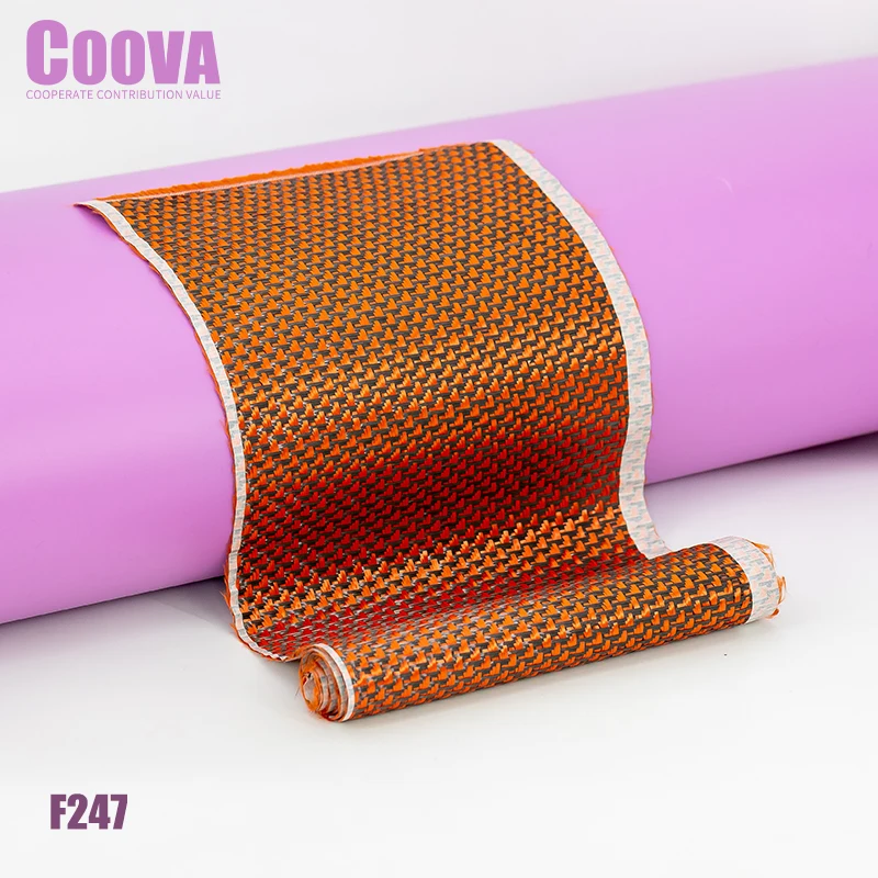 F247 COOVA 3K pomarańczowy Kevlar i tkaniny z włókna węglowego tkaniny wzór samolotu splot Fibra De Carbono Kevlar żakardowe wykorzystanie dla