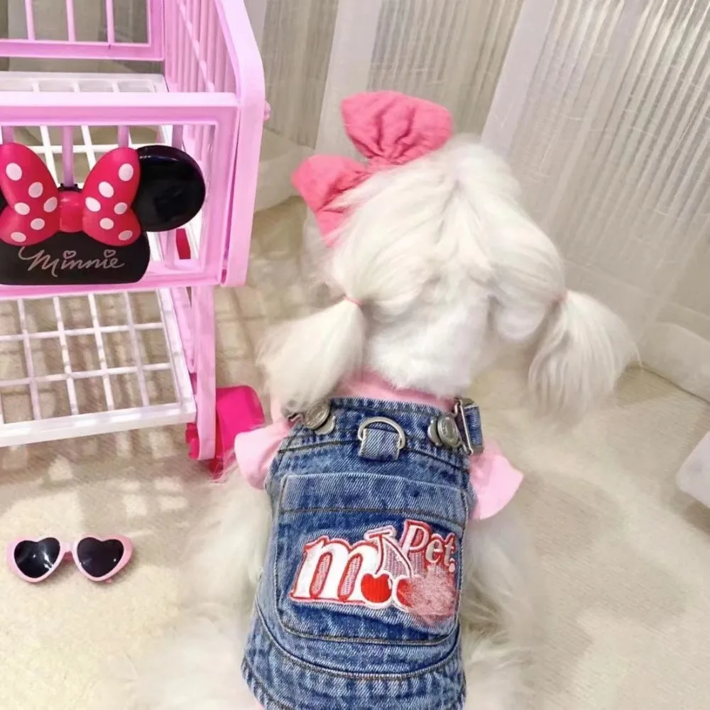 Pet Clothes Dog Denim Skirt Chest Strap Cat Small Dog Embroidered Dress Maltese Cute Yorkshire Puppy Dog Dresses for Small Dogs