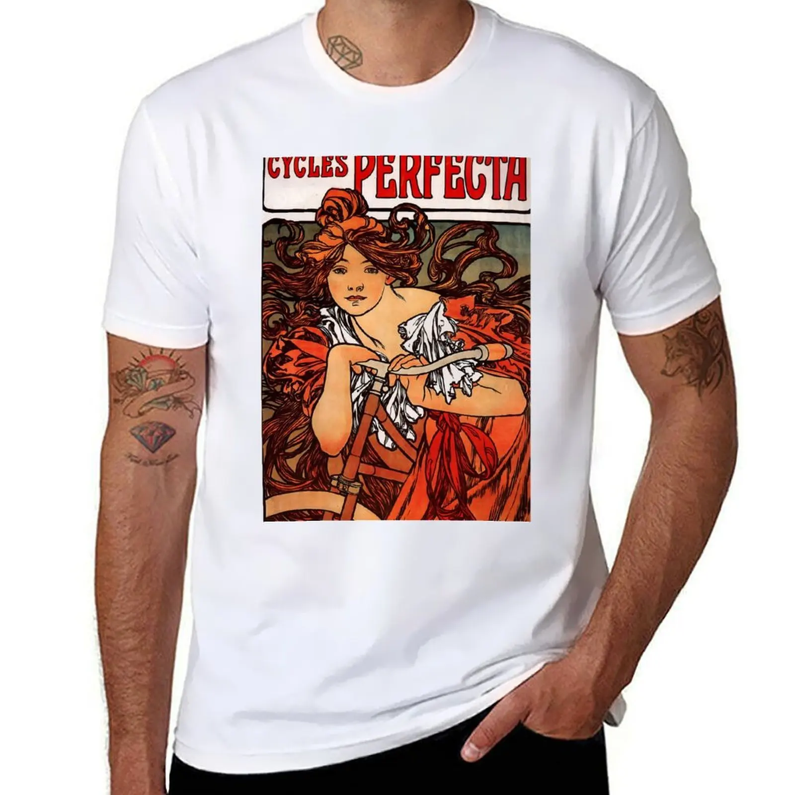 

Cycles Perfecta - Alphonse Mucha - 1902 T-Shirt man t shirts for men casual anime tshirt t shirts for man cotton funny T-Shirt