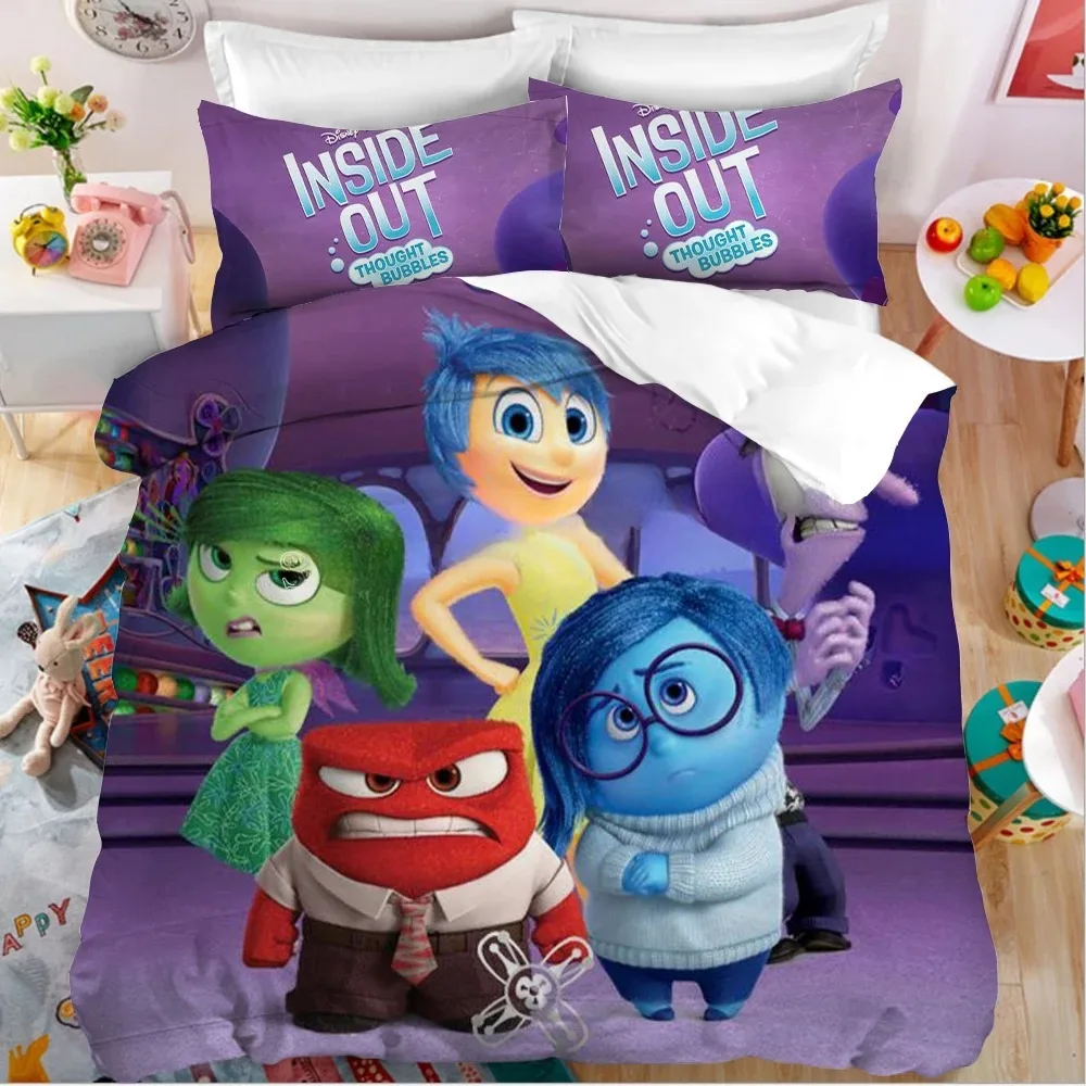 Disney Inside Out Bedding Set Cartoon Disgust Bedding 2/3pcs Sets Duvet Cover Anime Bedroom Bedclothes Pillowcases