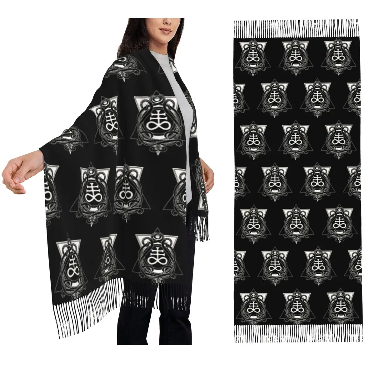 Satanic Cross Leviathan's Cross And Tentacles Scarf Tassel Scarves Women Soft Warm Shawls and Wraps Long Fall Winter Shawl Wrap