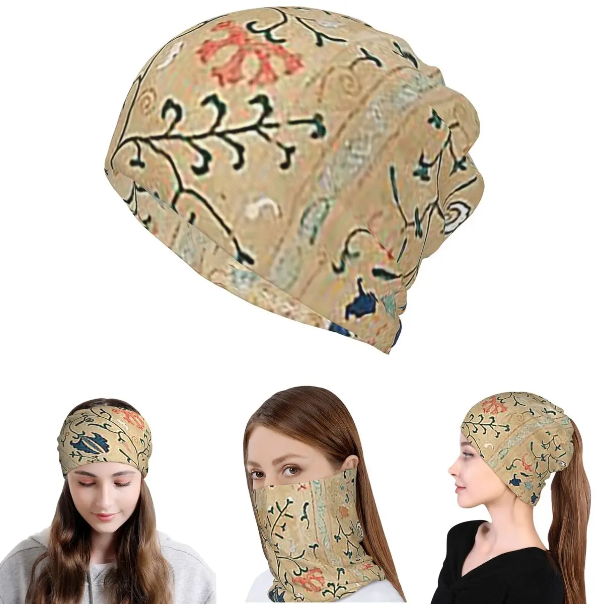 Bandana de Bordado Suzani do Uzbequistão, Máscara Protetora para o Pescoço, Lenço Quente, Faixa de Cabeça, Gorro Unissex Adulto Lavável