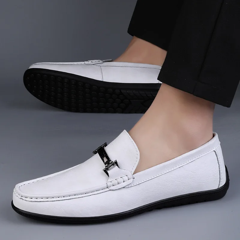Business Mens Genuine Leather Shoes Handmade Driving Flats Shoes Dress Casual Slip-on Shoes All-Match Breathable Loafers