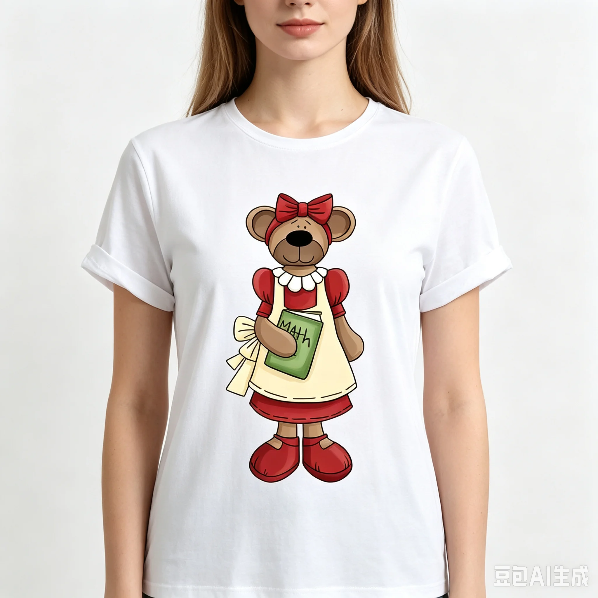 Women Cute Cartoon Bear Math Book Graphic T-shirt Vintage Casual Short Sleeve Tops Fashion Tee