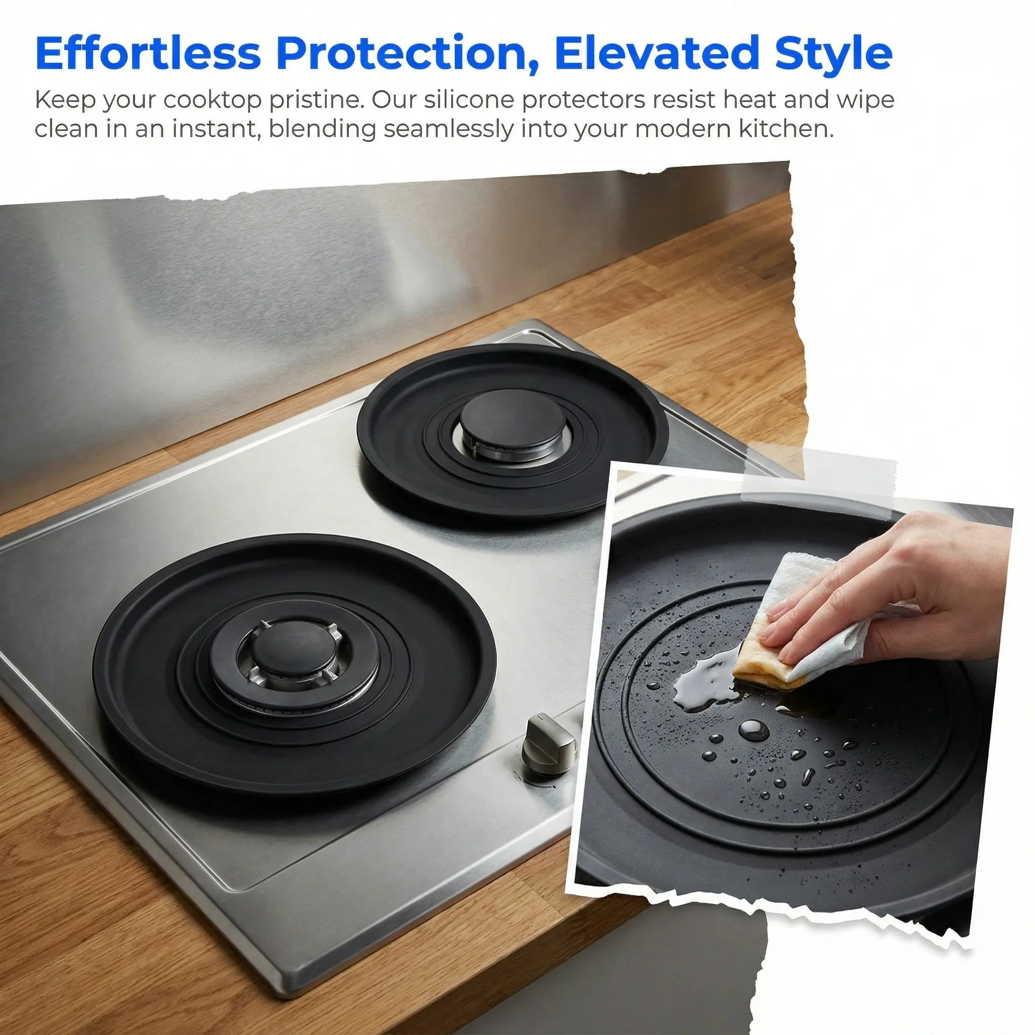 2Pcs Silicone Gas Stove Protector Burners Heat Resistant Oilproof Cover Reusable Cooktop Liners 8.5 Round Gas Stovetop Protector