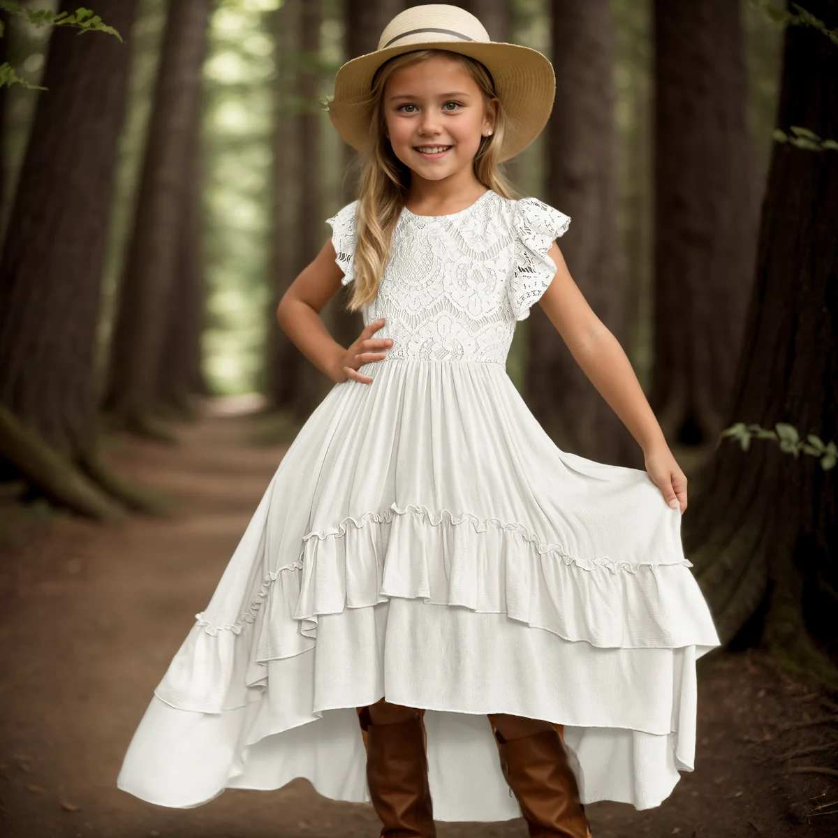 New Flower Girl Dress Baby Kids Bohemia  Princess Party Lace Wedding Birthday Dresses Children Clothing for 4 6 8 10 12 years