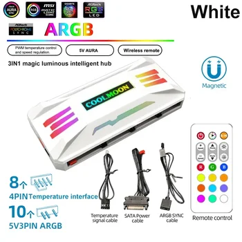 Coolmoon-リモコン付き電気温度コントローラー,5v,3ピン,4ピン,argb,60w,1to8,aura同期