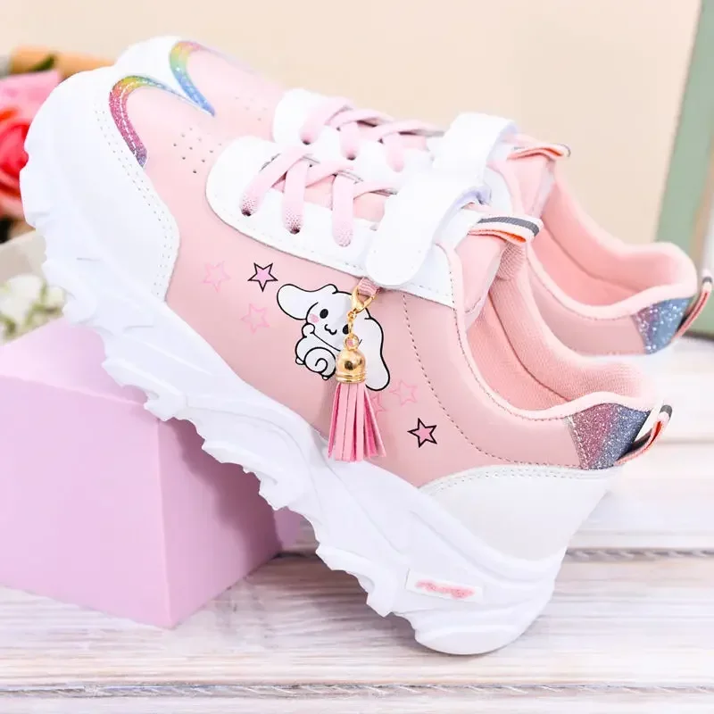 Sanrio cinnamon spring and autumn running shoes girls boys flat sneakers 2023 children's casual shoes pu dad shoes sports shoes