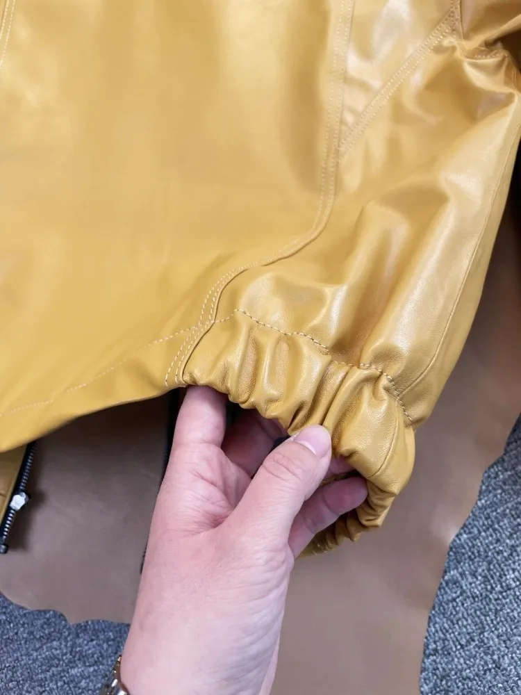 Moda uomo zenzero primavera autunno giacca in vera pelle cappotto colletto couverture cerniera pelle di pecora naturale capispalla casual giovanile