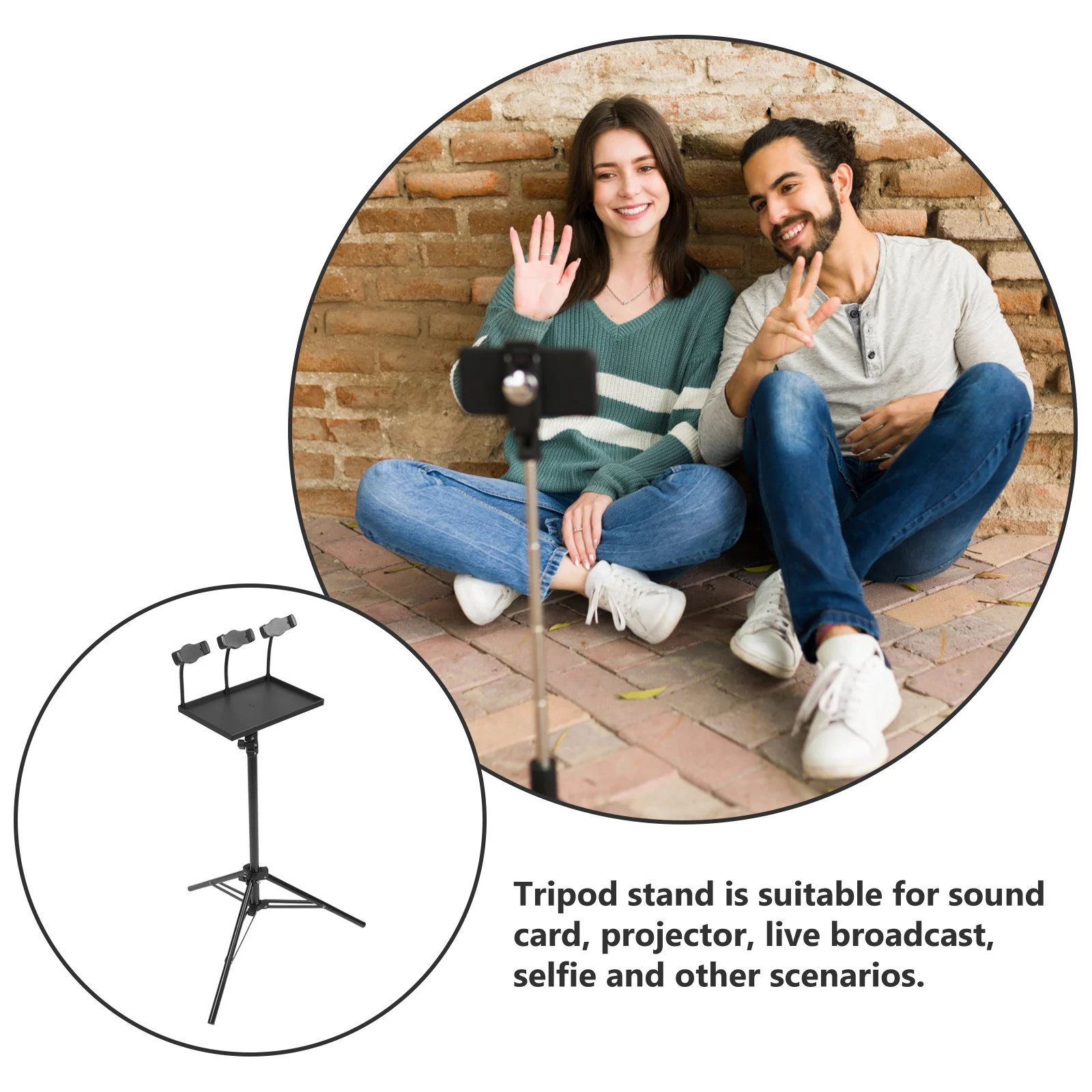 

1Set Rugged Projector Stand Tripod with Phone Holder Free Height Adjustment for Outdoor Indoor Live Broadcast Meeting Classroom