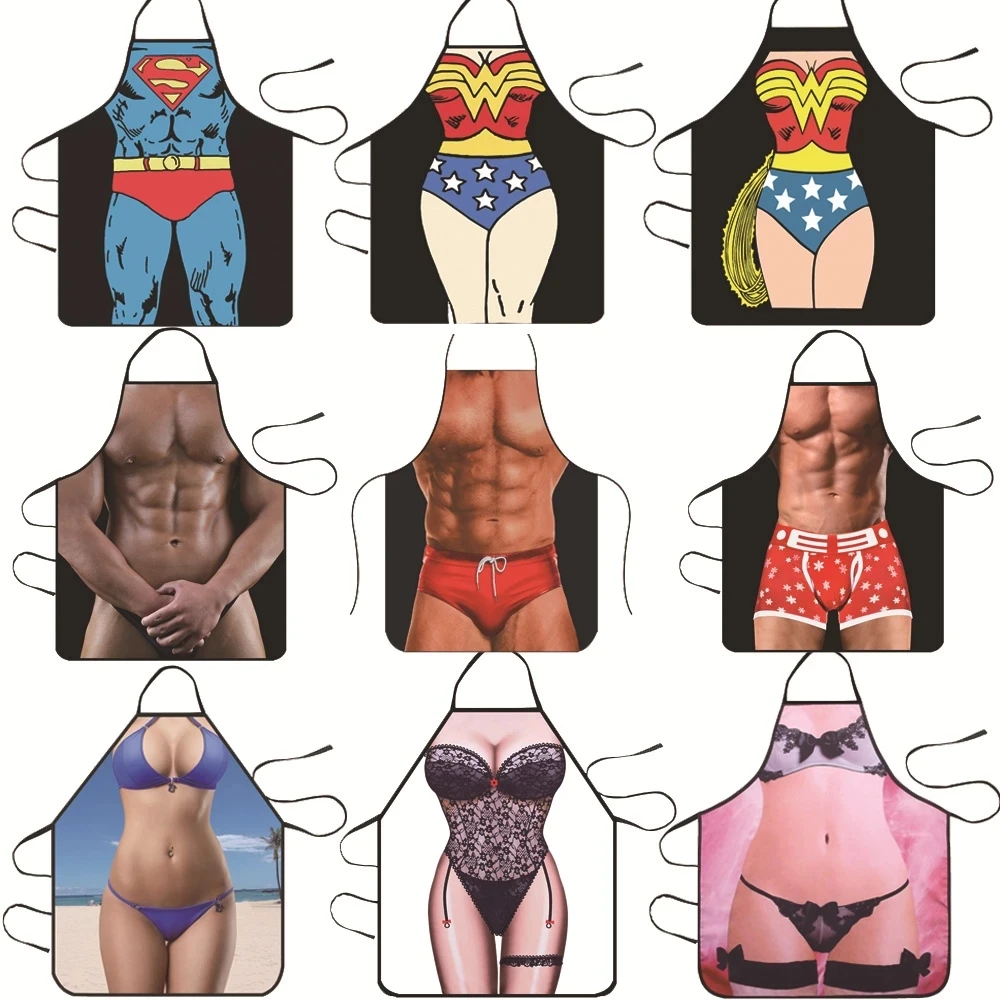 Funny Apron Digital Printed Muscle Man Sexy Women Home Cleaning Party Personality Creative Pattern Antifouling Cooking