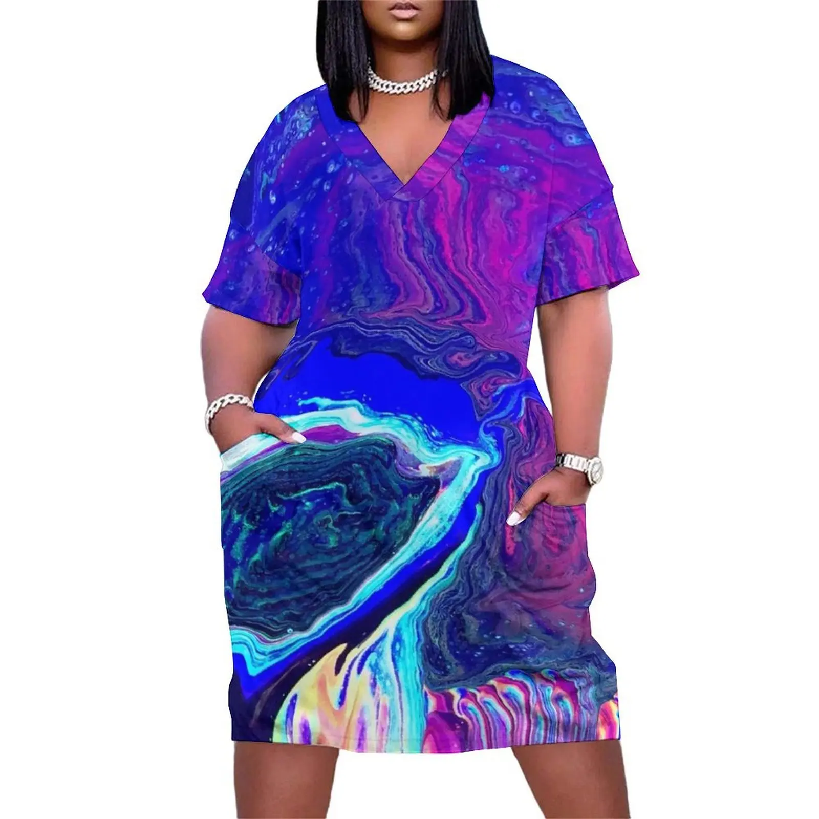 

Blue Silk Loose Pocket Dress cocktail dresses elegant chic wedding evening dresses Women's dress