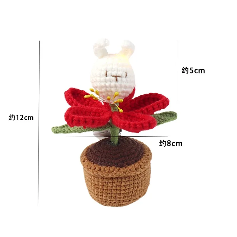 1pc Finished Flower Rabbit Pot Single Head Handmade Crochet Mini Cartoon Potted Table Decora Luminescence Home Decor Friend Gift