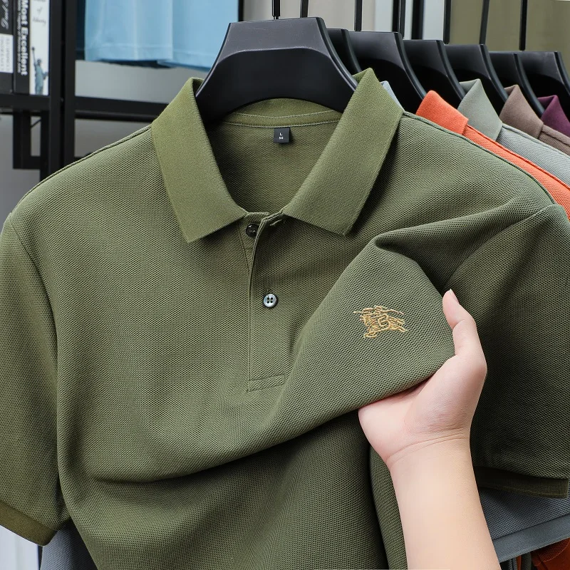 العلامة التجارية الفاخرة المطرزة الرجال قميص بولو بكم قصير مصمم جديد بول قميص الصيف الأعمال عادية 100% القطن تي شيرت ذو طية صدر السترة #4