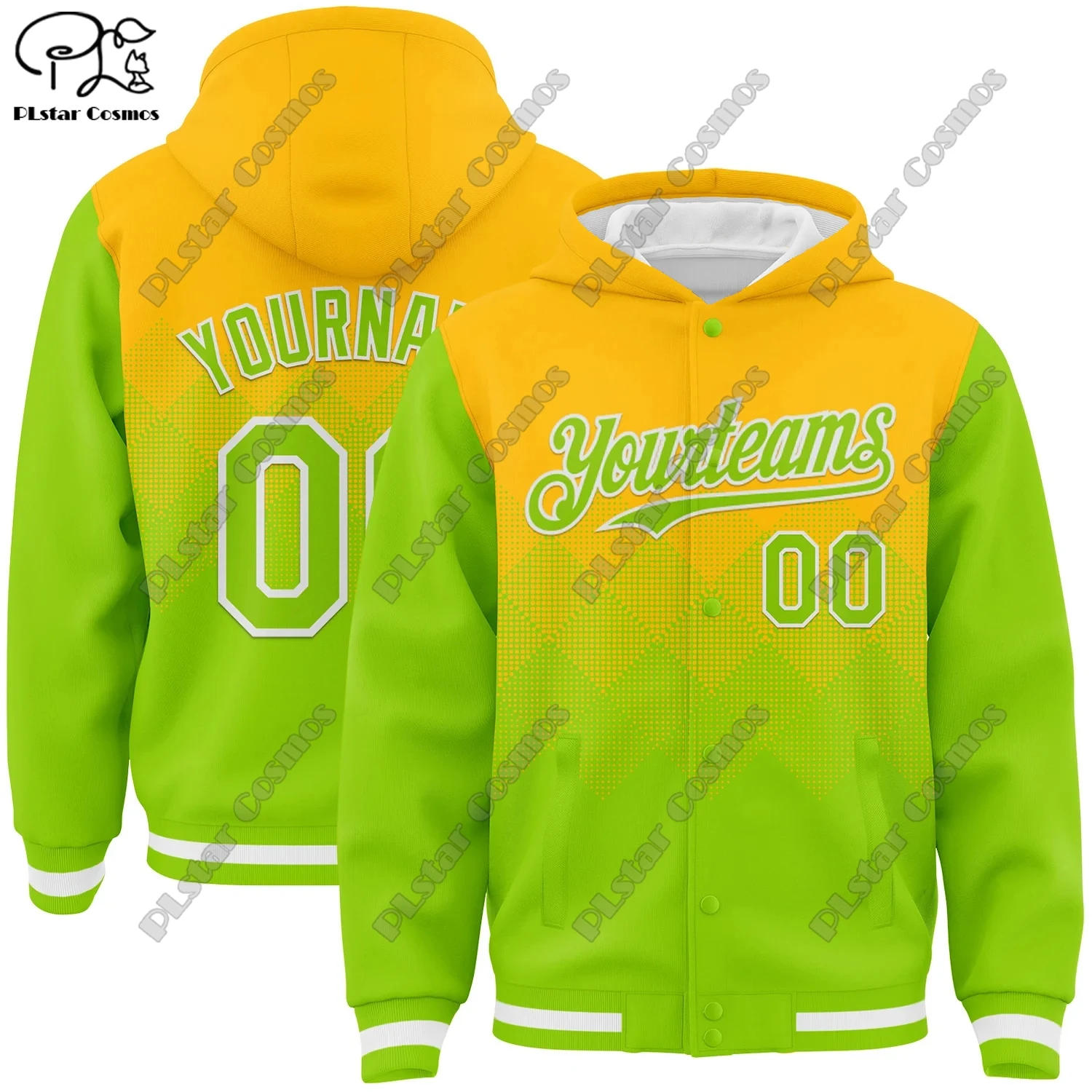 3D printed custom team number yellow hat colorful gradient geometric shape genuine full snap jacket hoodie unisex new