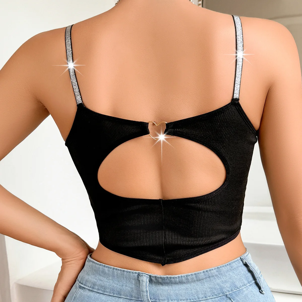 

Women's Solid Color Top Bralette Silver Ribbon & Heart-shaped Back Cutout Seamless Underwear Comfort Corset Shapers