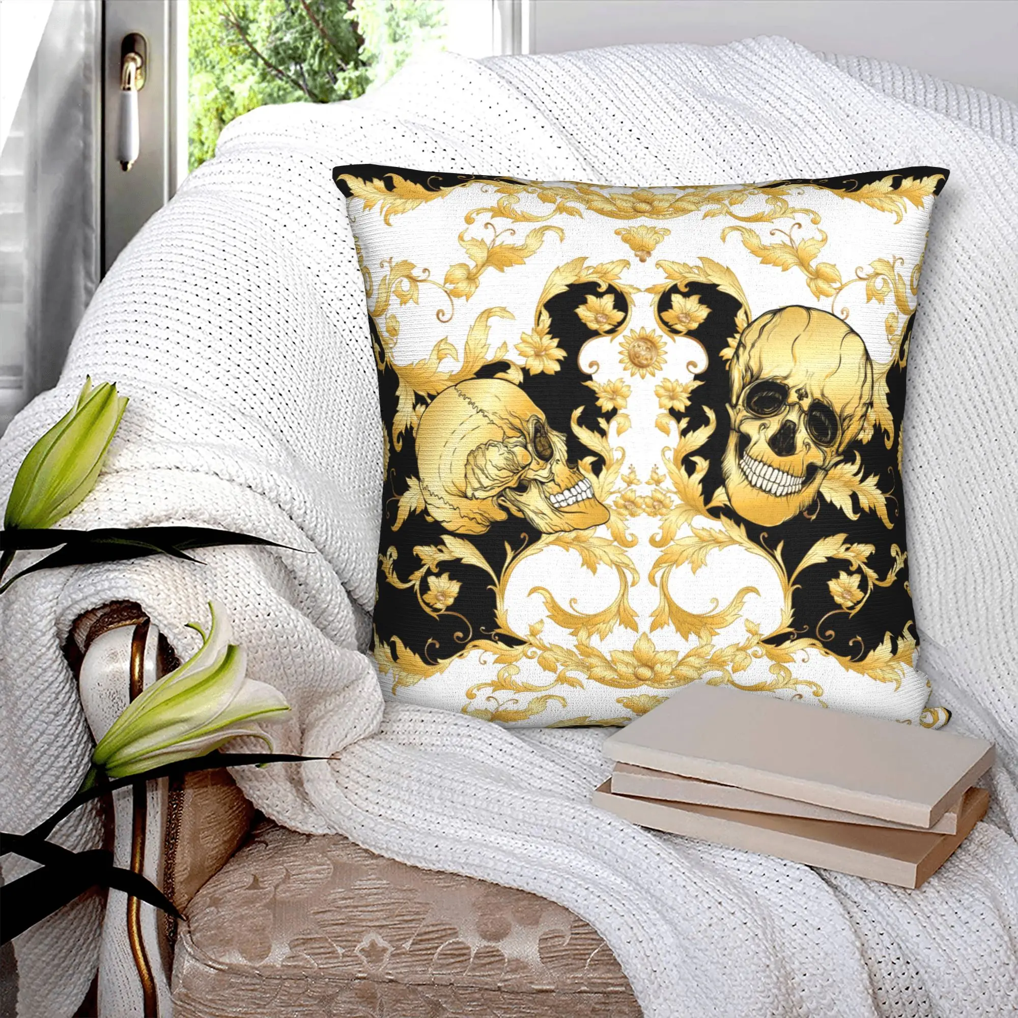 Luxury Baroque Floral With Skull Cushion Cover European Rococo Art Velvet Cute Pillow Cases Home Decoration
