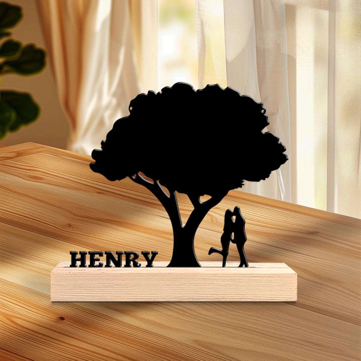 1pc Desktop Metal Ornaments Customizable Content With Wooden Base Holiday Gifts for Family and Friends